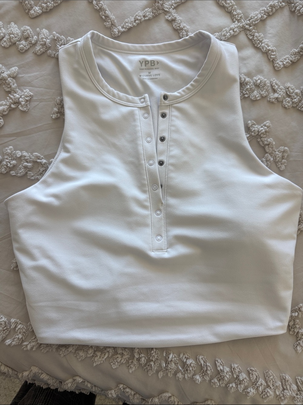 Abercrombie YPB White Sleeveless Snap-Henley Crop Top